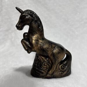 Vintage Unicorn Figurine Statue Ceramic Clay Bronze Color 7.5" Whimsical King TM